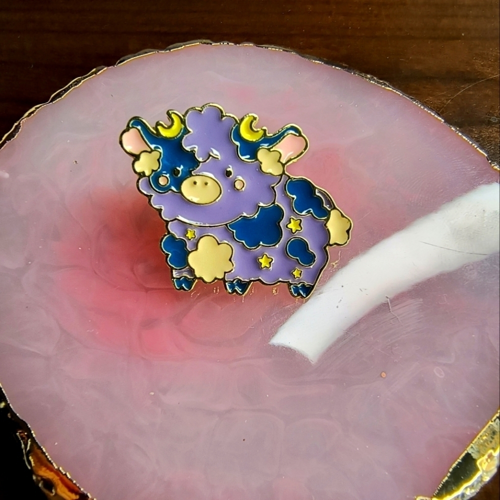 Cute Purple and Blue Cow Enamel Pin